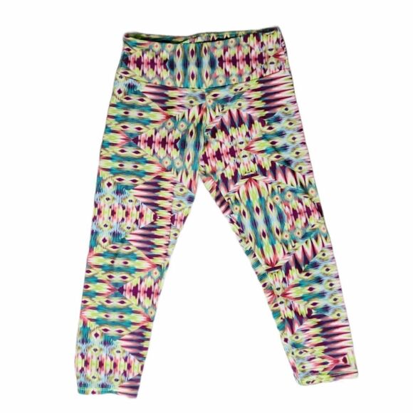 Onzie Colorful Cropped Leggings Bold Yoga Psychedelic Print Size Small Medium - Picture 3 of 12